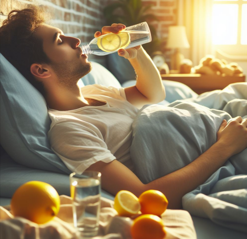 Persona tomando agua con limón al despertar