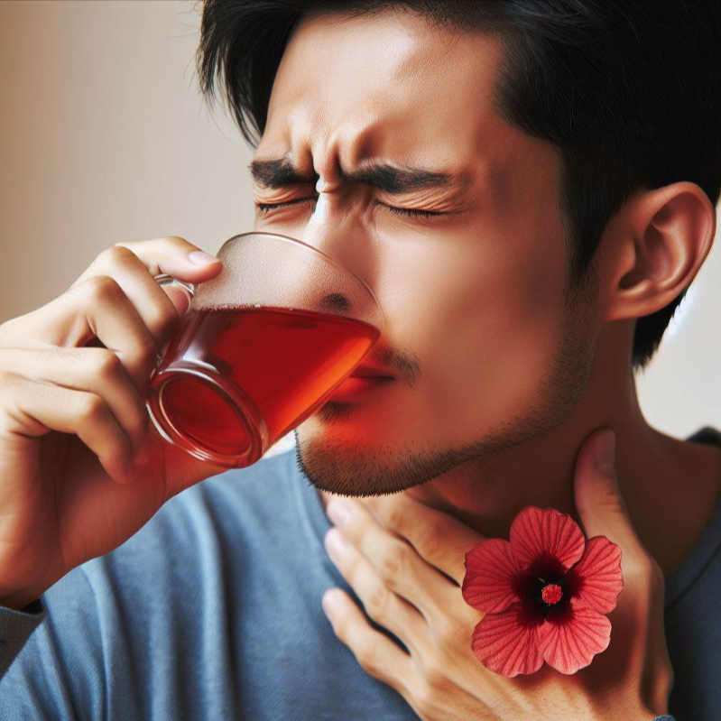 Persona con alergia tomando té de hibisco