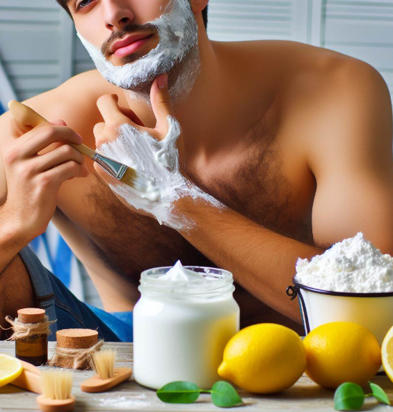 Persona que aplica crema depiladora casera hecha con harina blanca y jugo de limón