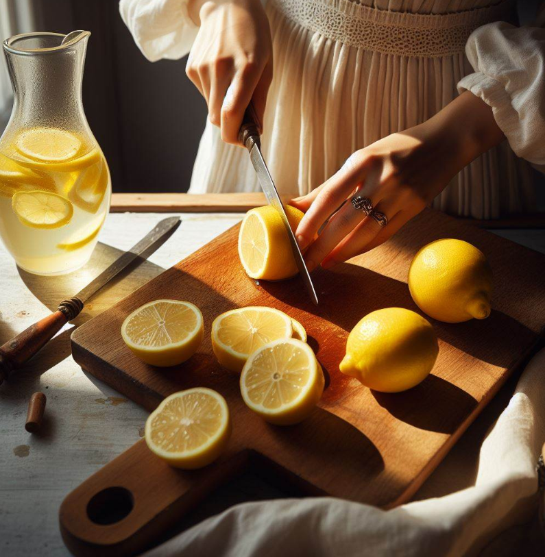 Mujer corta limones para hacer remedio blanqueador