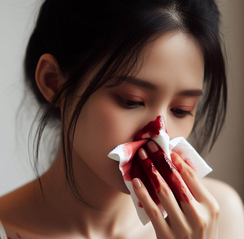 Mujer que sangra por la nariz