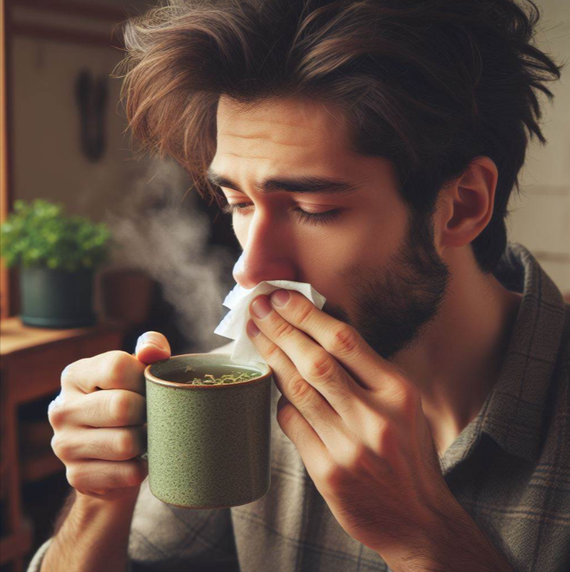 Persona toma té de orégano para aliviar síntomas virales