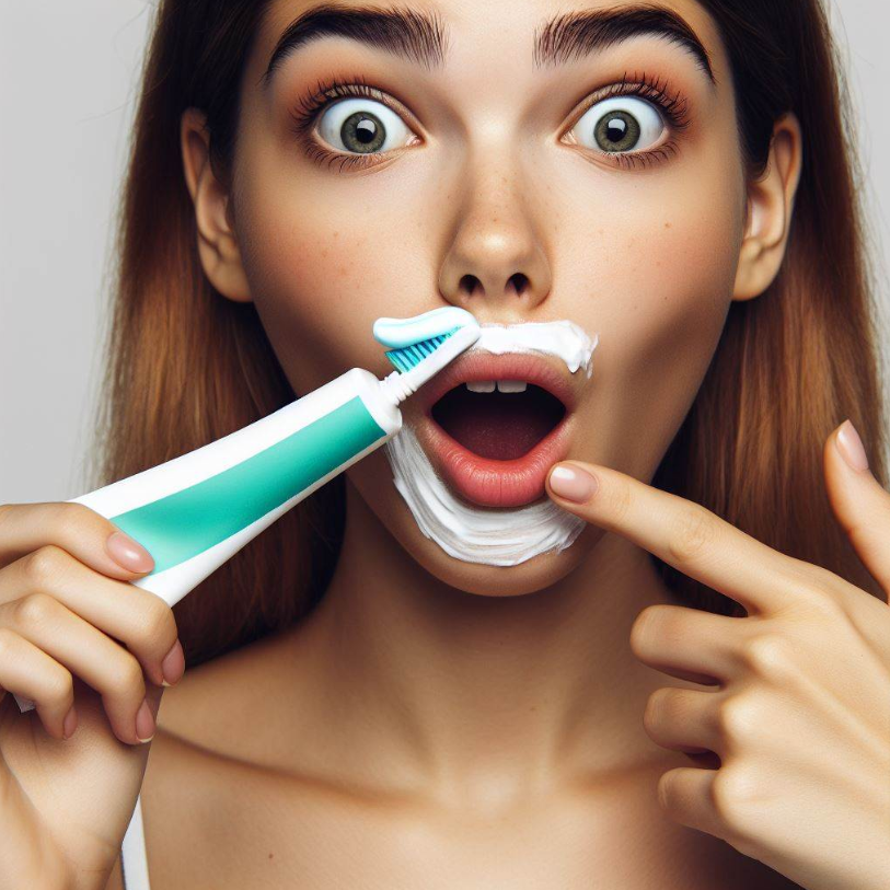 Persona que aplica pasta dental en el rostro