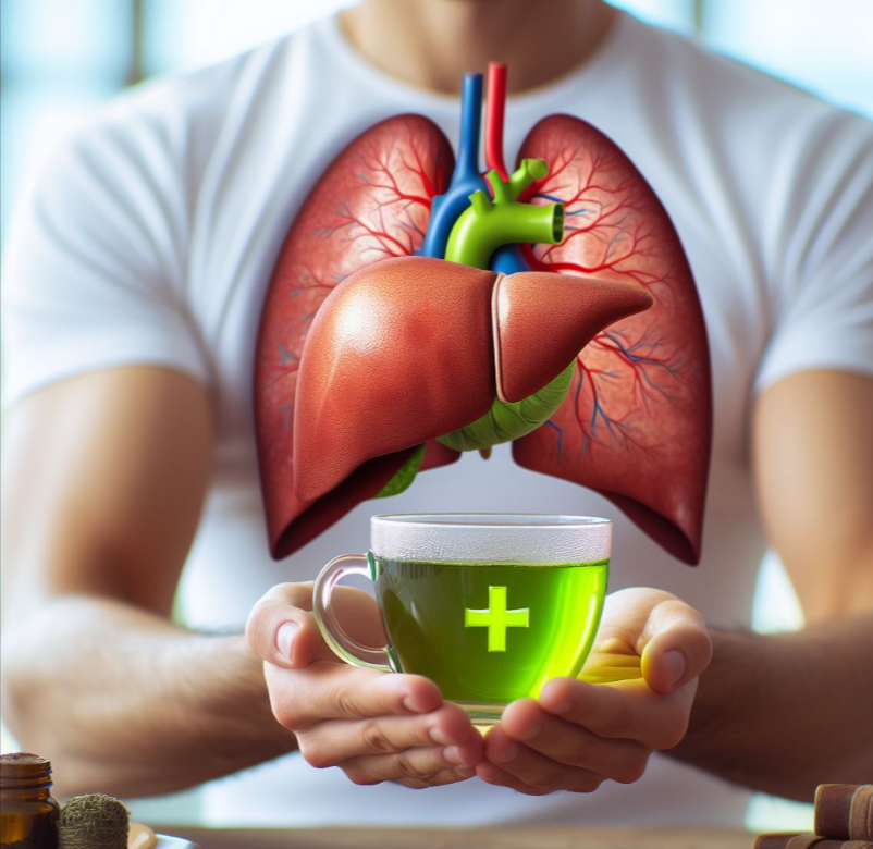 Persona tomando té verde y tiene el hígado sano